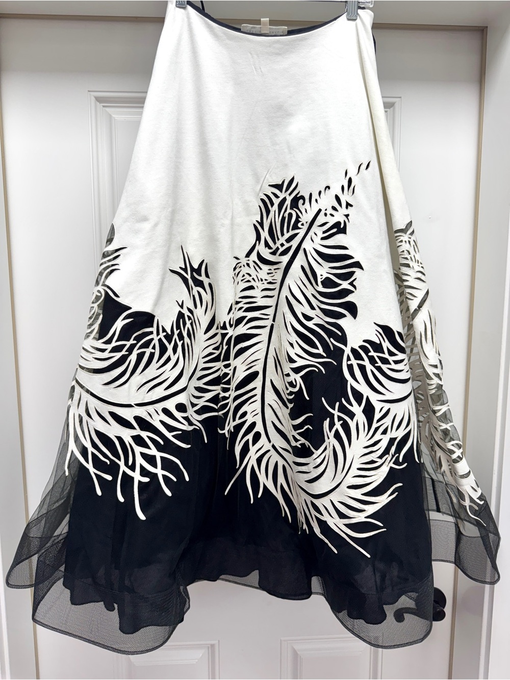 Geisha Designs Feather Tulle Maxi Skirt High Waist A-Line Black White Size XS - Picture 6 of 12
